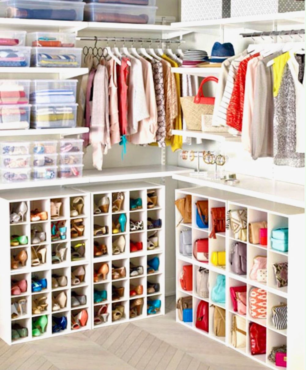 Closet with cubbies for shoes and handbags