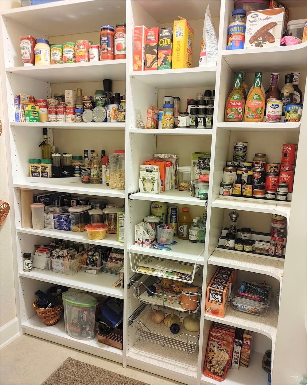 Tall pantry with sorted shelves