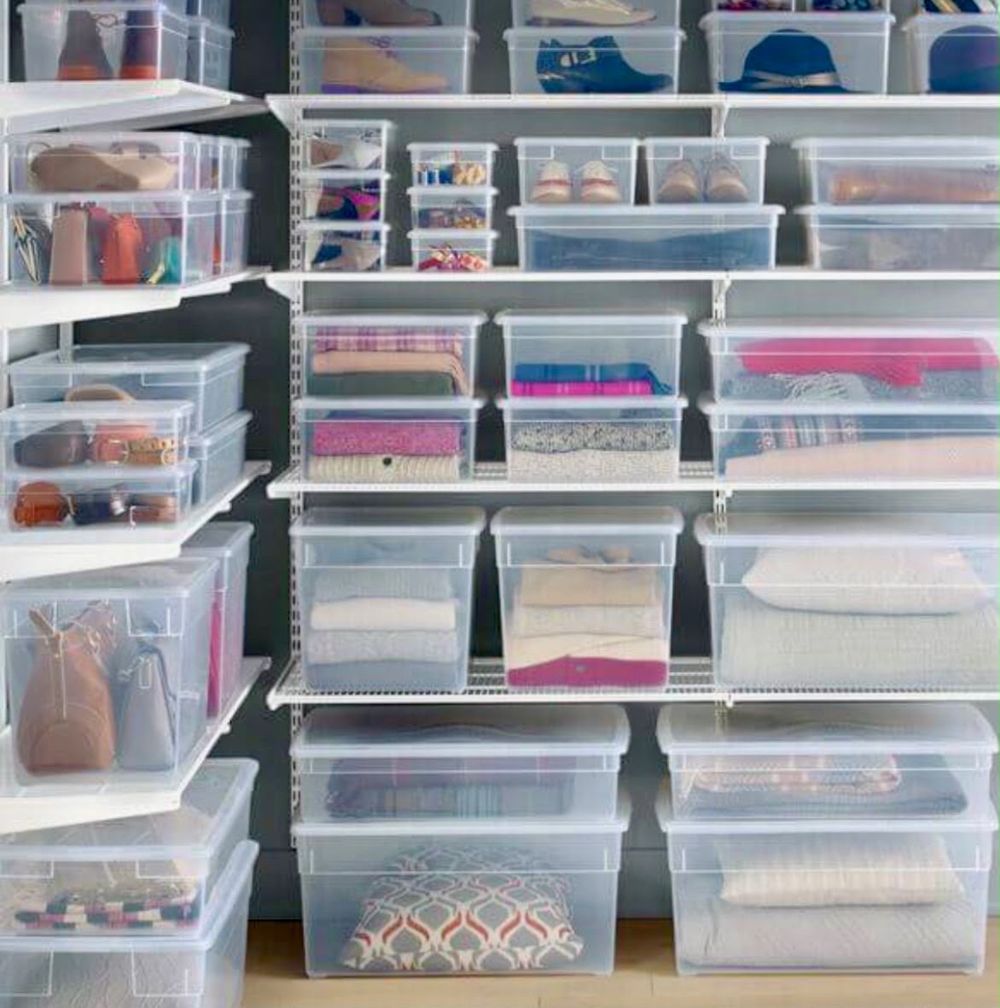 Clear stacked storage bins
